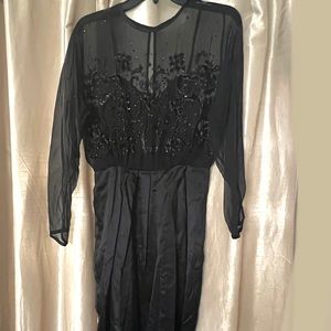 Hand beaded 100% silk black vintage dress